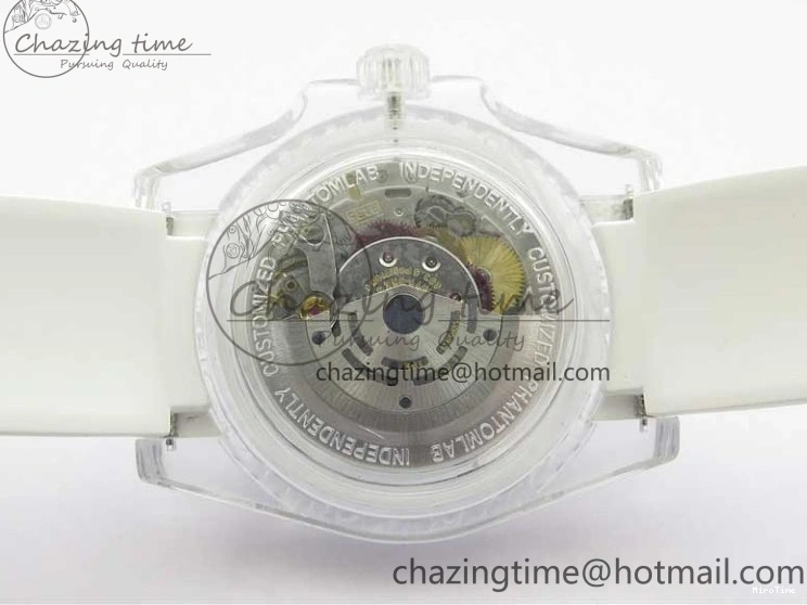 MiroTime 0129 Durable Submariner Phantomlab Transparent KZF Best Edition Blue Moon Dial on White Rubber Strap VR 2564